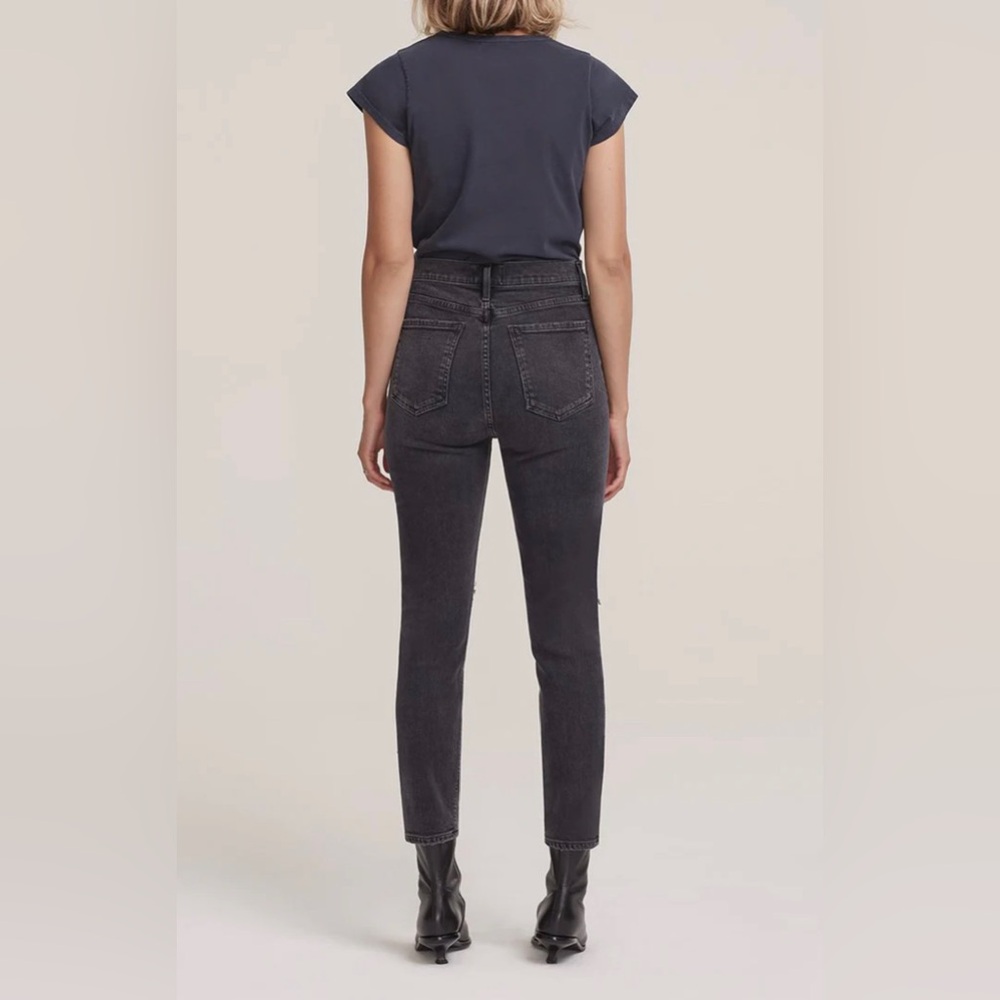 NWT Agolde Black Distressed Nico High Rise Slim Fit Jeans Cassette Wash - Picture 4 of 10